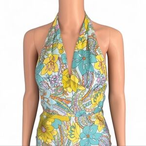 vintage laundry by shelli segal y2k floral print silk halter dress